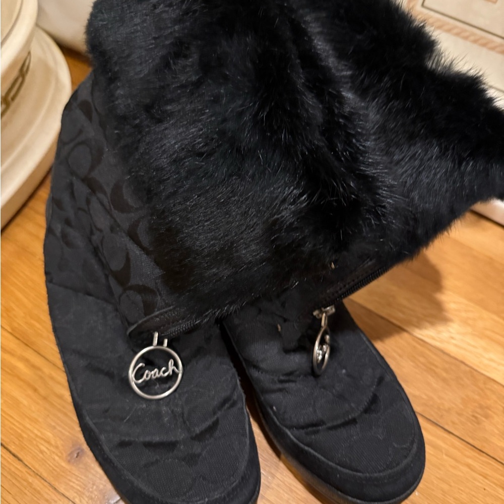 Coach Black Winter Rain Boots with Fur Trim